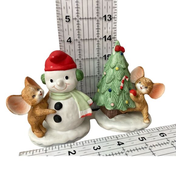 HOMCO 8905 Mice with Christmas Tree and Snowman Vintage Holiday Figurines - Picture 3 of 11